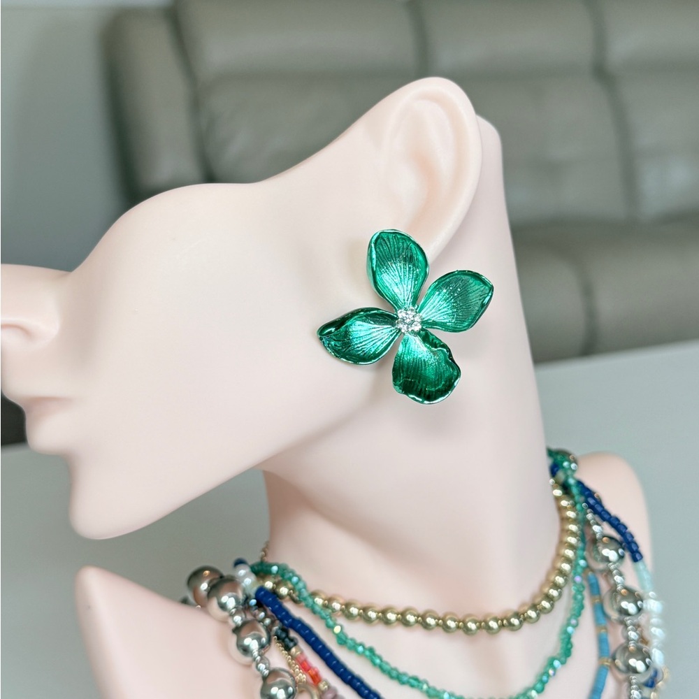 Green Floral Petal Earrings